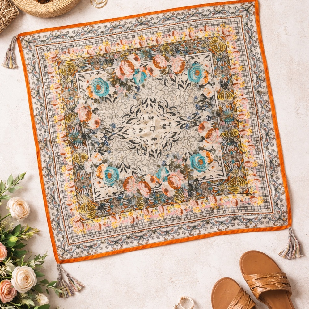 Johnny Was Multicolor Floral Scarfs 42 x 42